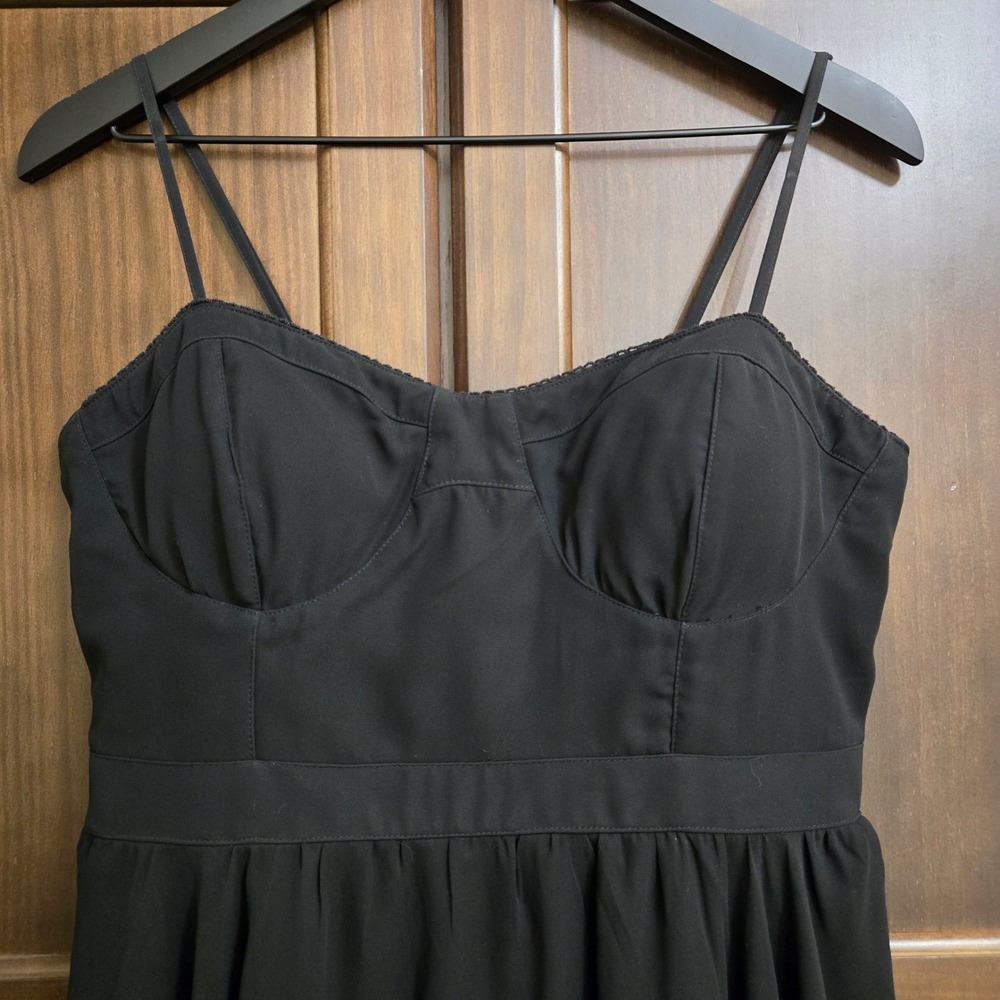 American Eagle Black Paisley Handkerchief Hem Bustier Dress Large L Lace Trim - Picture 11 of 14